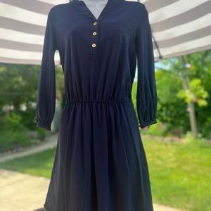 Lilly Pulitzer long sleeve shirt dress with gold button.